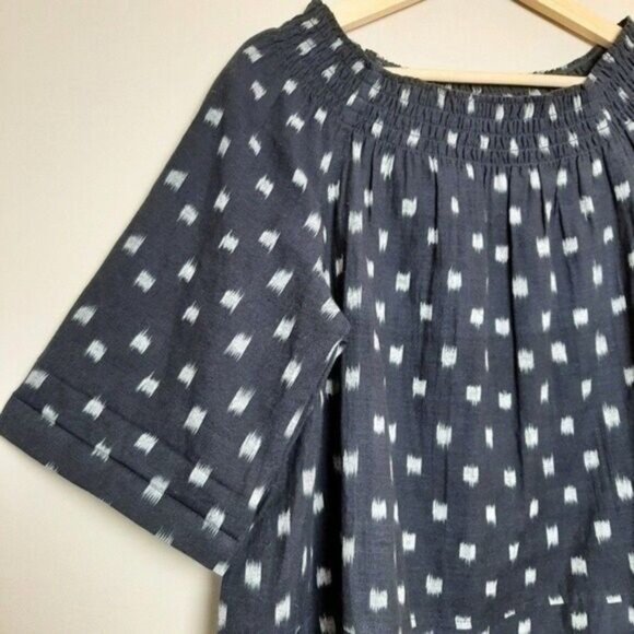 CURRENT ELLIOT | Smock Dotted Ikat Polka Dot Tee Blouse Blue Sz 1 / S - Picture 5 of 12